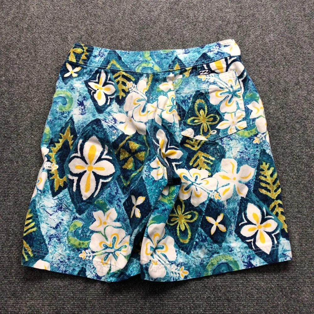 Billabong Mens Blue Tropical Hibiscus Floral Board Shorts Swim Trunks Size 29